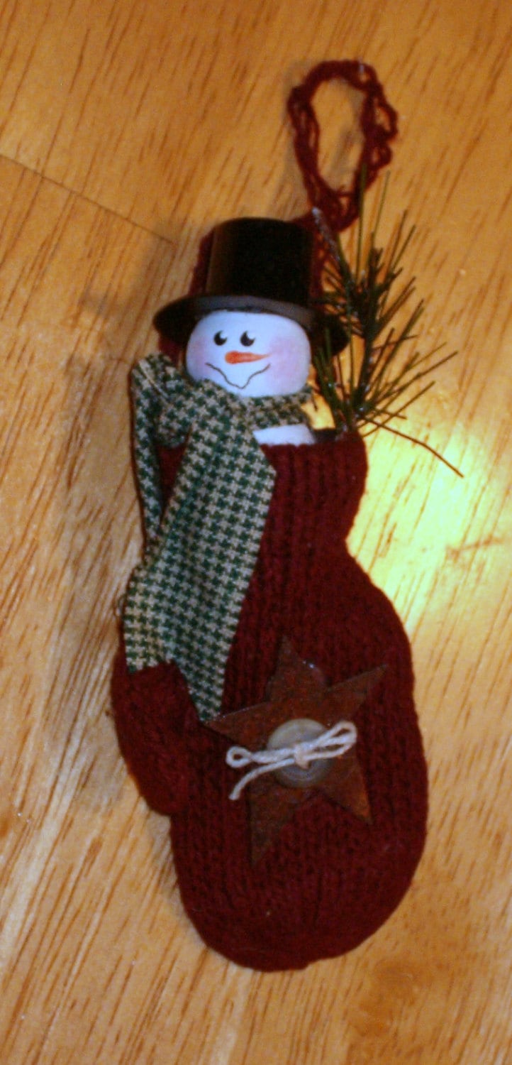 Wood Painted Handcrafted Whimsical Snowman Ornament