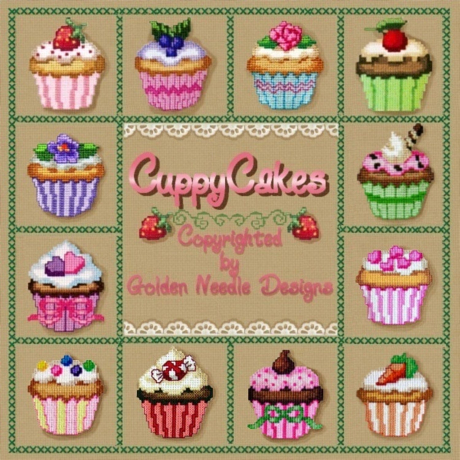 Cross Stitch Style Cupcake Machine Embroidery Designs
