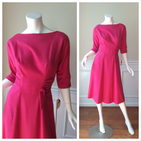 Vintage 1960s R&K Originals Pink A Line Wool Dress // 1960s