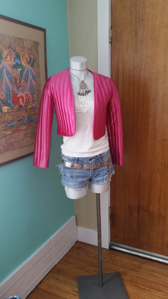 Vintage bright pink quilted bolero jacket mid by TheMountainMaiden