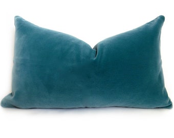 Belgium Cotton Velvet Pillow Cover - Teal - 12x20 inch - BOTH SIDES - Turquoise Pillow - Turquoise Decorative Pillow - Velvet Pillow - Desig