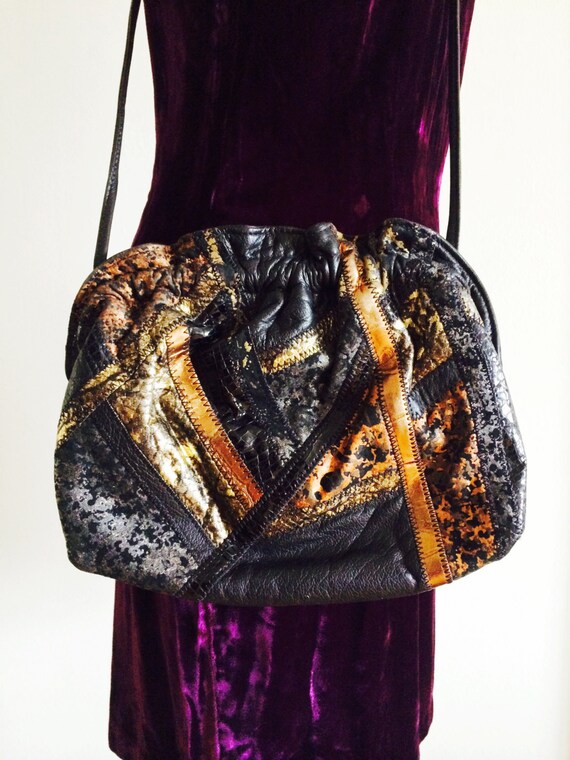 80s Leather Purse patchwork Style by CityGirlEtsy on Etsy