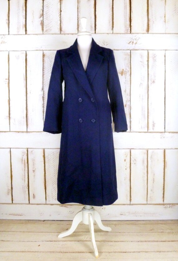 Vintage dark royal blue long wool winter coat/double breasted