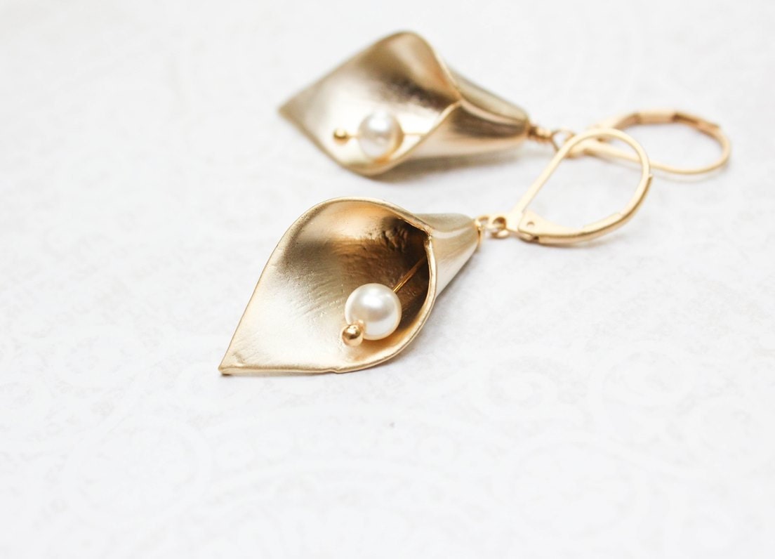 Gold Calla Lily Earrings Spring Lily Jewelry Golden Flower