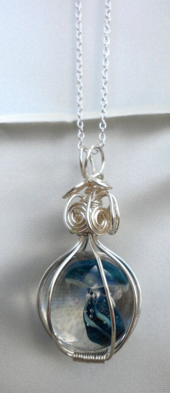 Wire Wrapped Cage Mushroom Marble Necklace 3 by WrappedUpInMagic