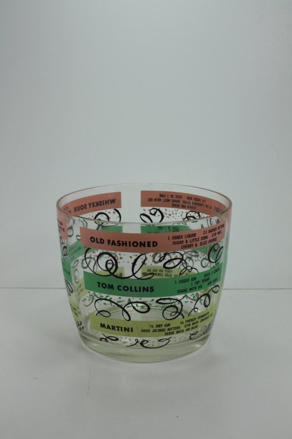 Vintage Mid Century Modern Ice Bucket Glass Pastel Stripe With