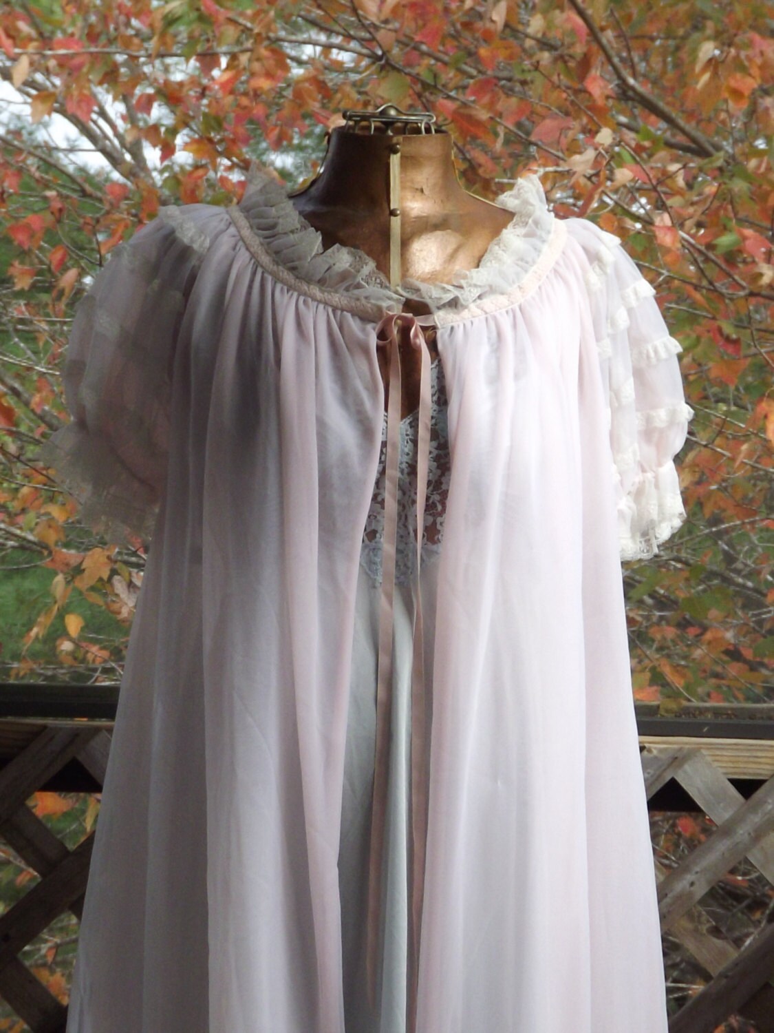 Womens Sheer Robe Vintage 1950s Pink Robe Babydoll Peignoir