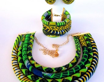 Ethnic jewelry set/ Tribal jewelry set/ fabric necklace/African jewelry set