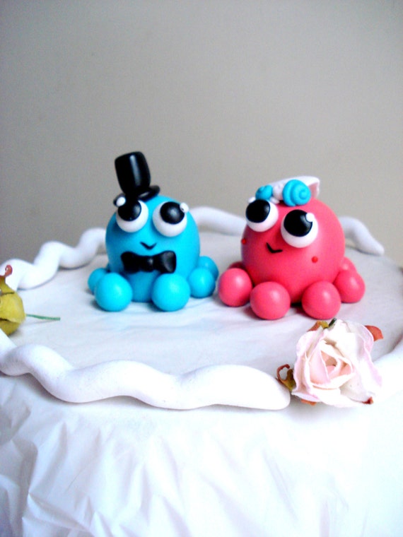 Octopus Wedding Cake Topper Mr and Mrs Cake Topper Octopi