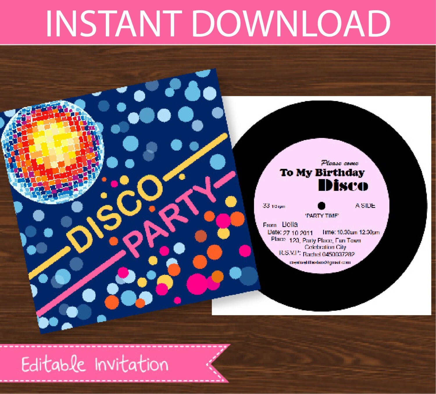 Disco Invitation DIY Printable Kit INSTANT DOWNLOAD
