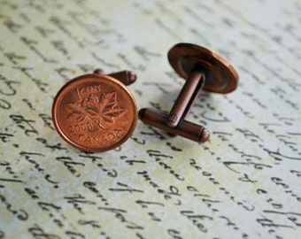 CANADIAN PENNY Cufflinks / you pink the year / Copper cufflinks / Custom / 7th Anniversary gift / Groomsmen Gift / Personalized Gift