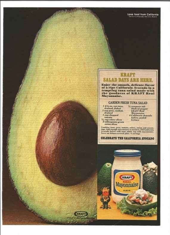 1975 Advertisement Kraft Mayonnaise Avocado Tuna Salad Recipe