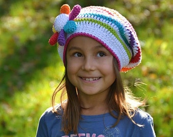 Rainbow slouchy - crochet hat pattern, DIY