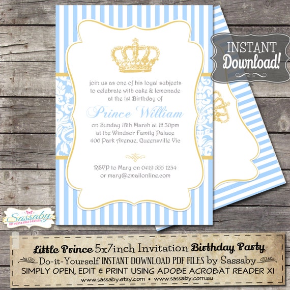 Little Prince Birthday Party Invitation - INSTANT DOWNLOAD - Editable & Printable Boys Party Invitation by Sassaby Il_570xn