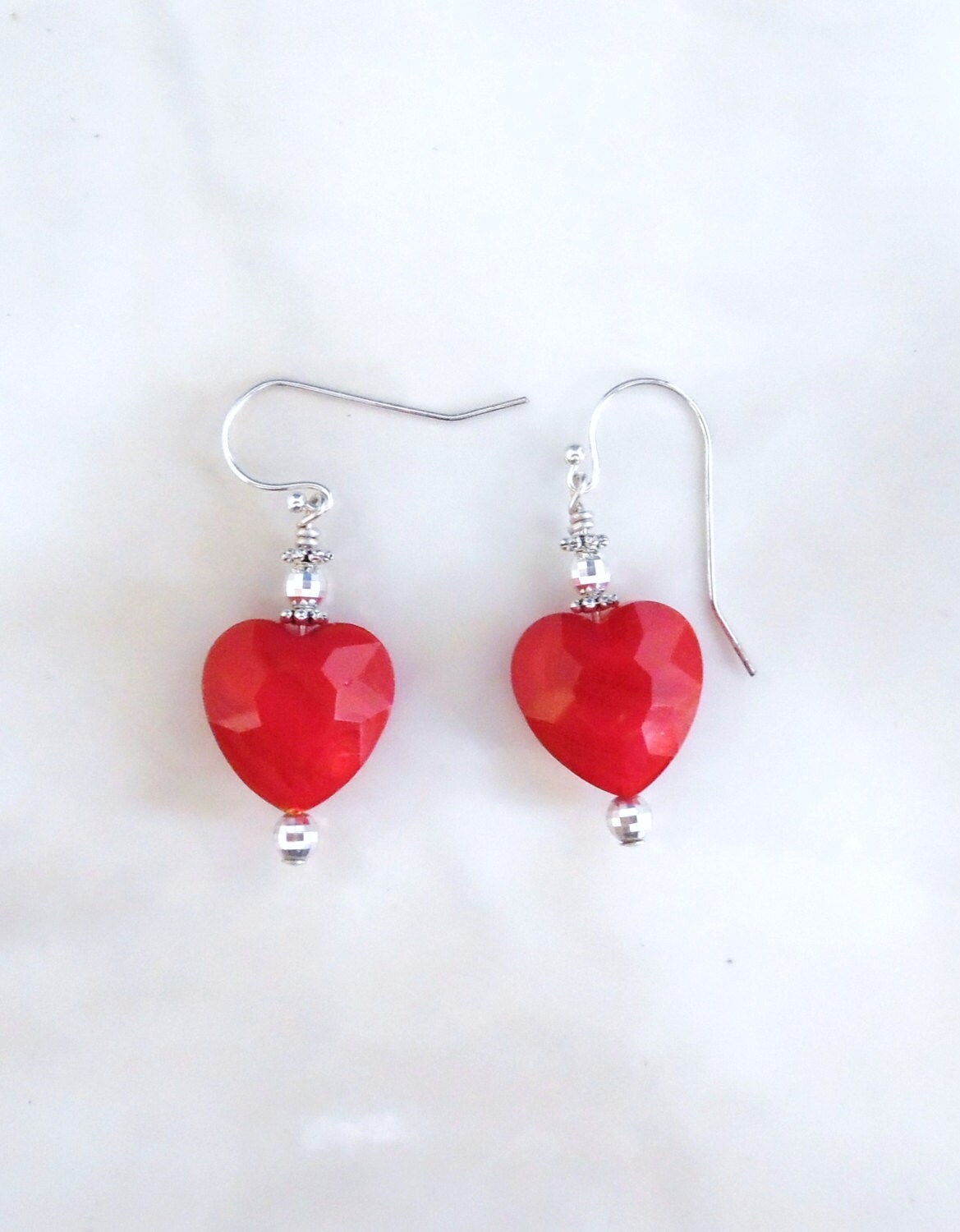 Red Heart Earrings Handmade Dangle Earrings by AlsJewelryDesigns