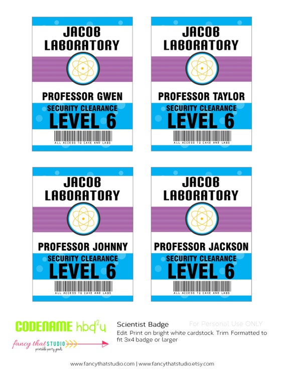 Scientist ID Security Badge Instant Download By