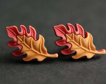 Oak Leaf Earrings. Amber Leaf Earrings. Orange Leaf, Red Leaf. Bronze Earrings. Red Earrings. Orange Earrings. Autumn Jewelry.