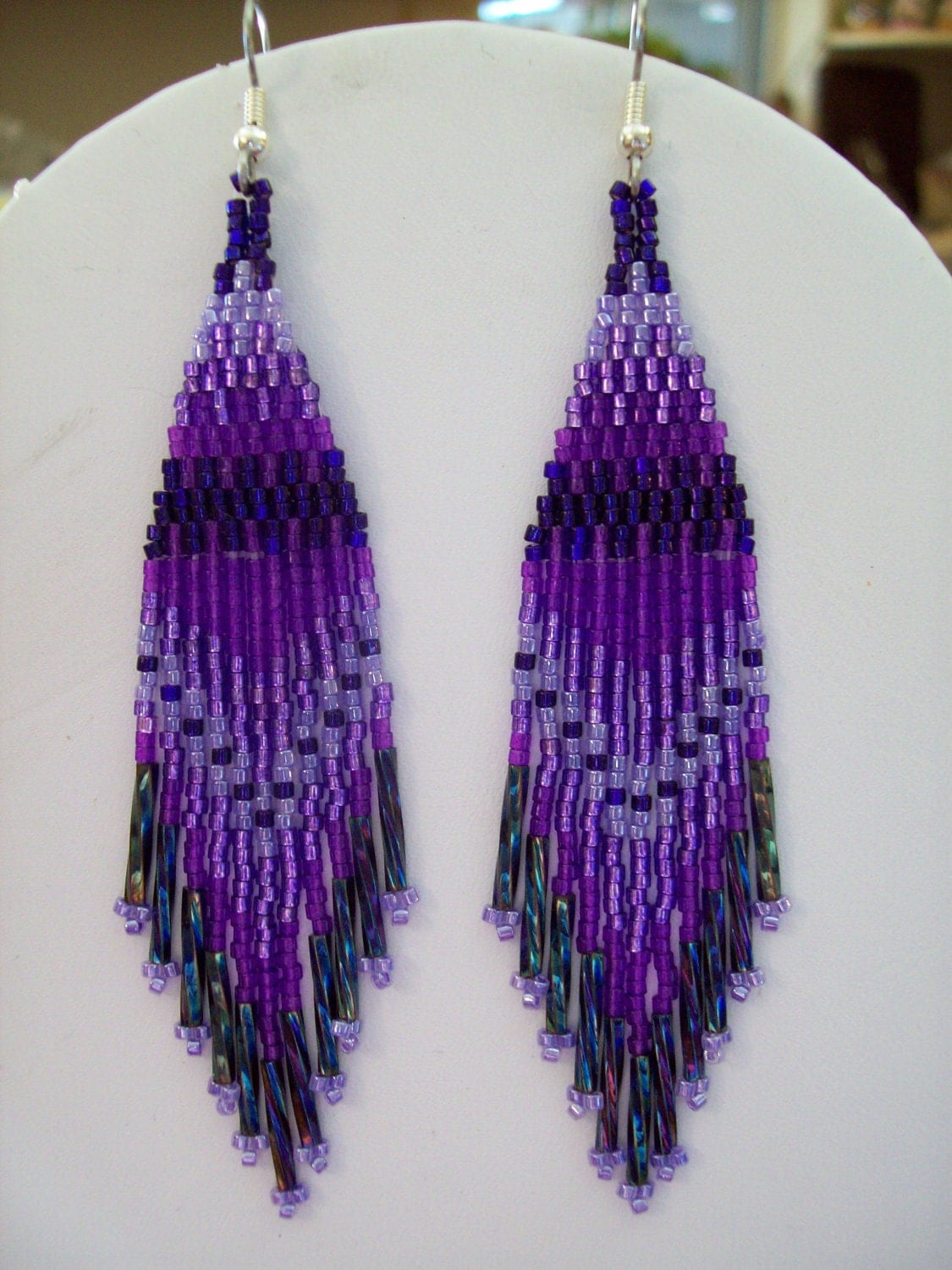 Native American Style Beaded Purple Earrings Boho