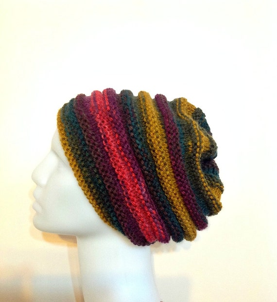 Items similar to Multicolor Knit Slouchy Hat - Chunky Beanie - Oversize ...