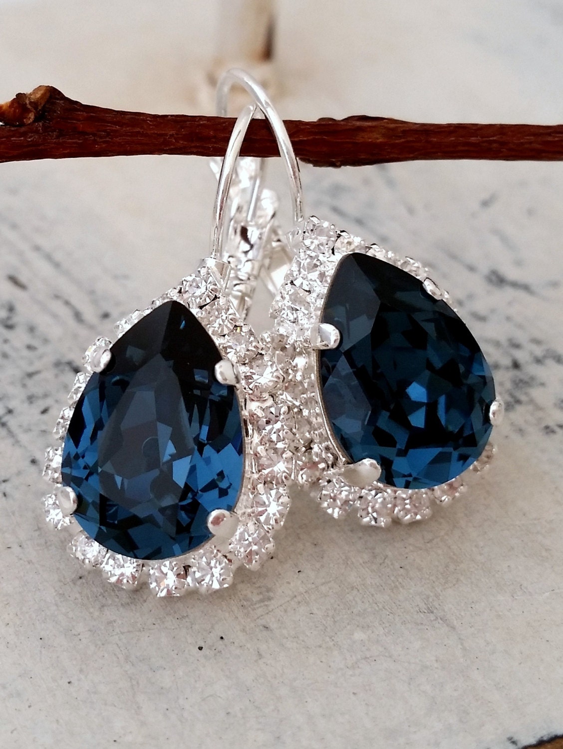 Navy Blue Crystal Drop Earrings Navy Blue Swarovski Drop 8954