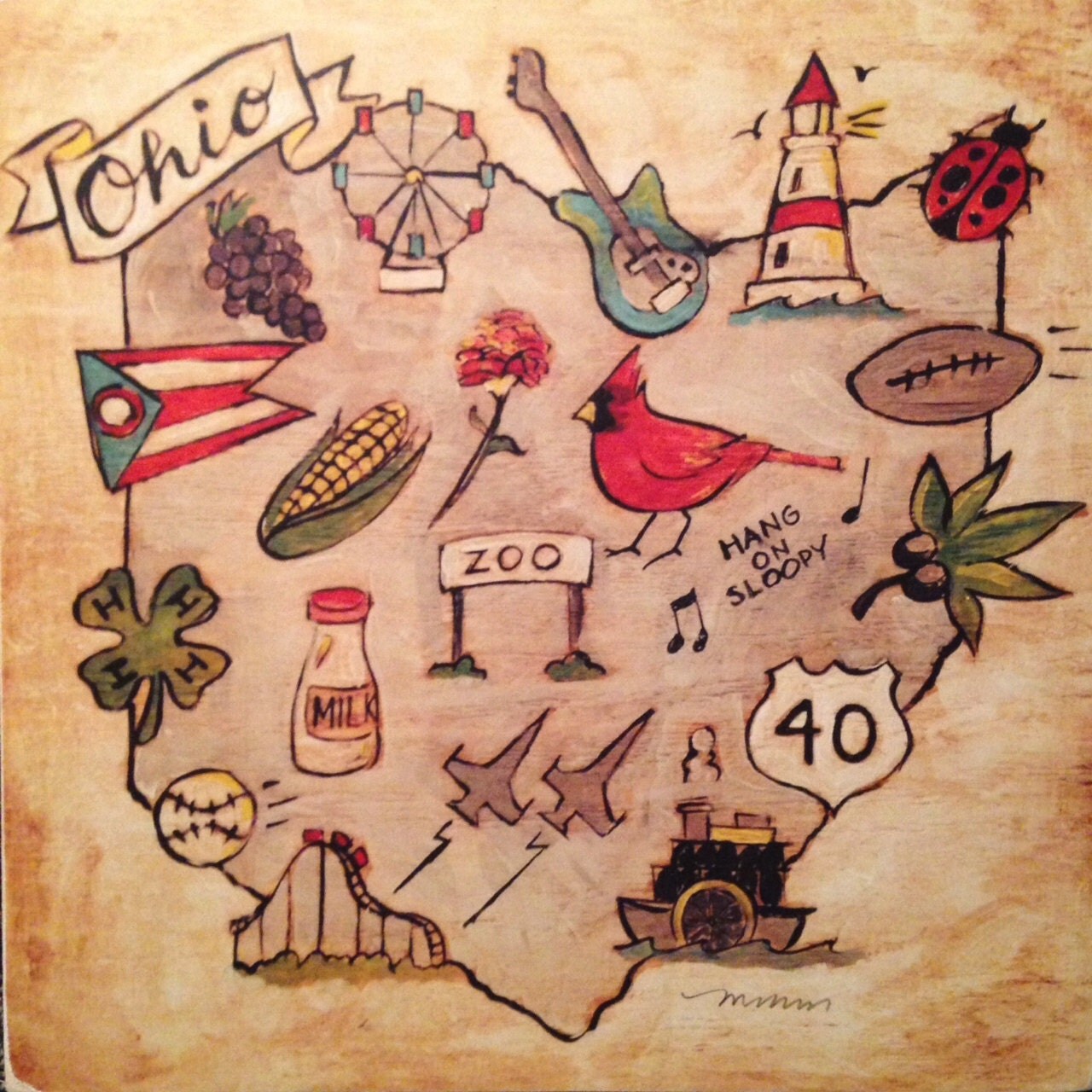 8x8 Ohio Art Board featuring Ohio symbols and icons