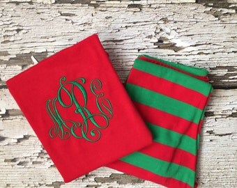 Monogrammed Christmas Pajamas - Personalized Christmas PJs - Elegant Monogram for a Child