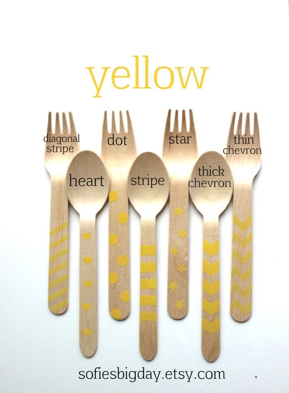 Yellow Chevron forks-yellow polka dot forks-yellow striped forks-yellow chevron spoons-yellow polka dot spoons-yellow striped spoons-25 Il_570xn