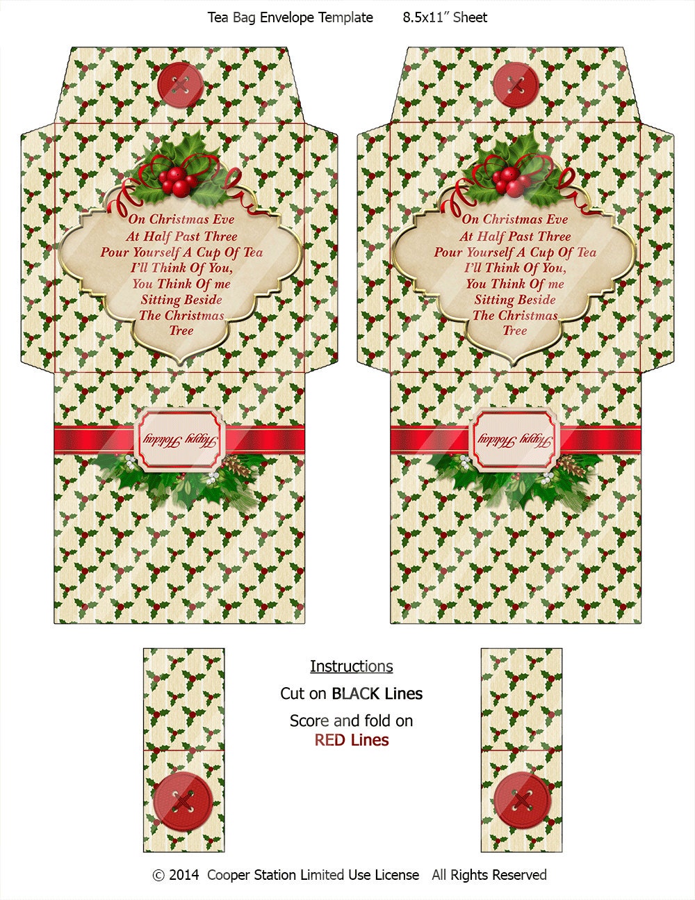 Digital Printable Christmas Tea Bag Envelope 004 Tea Bag