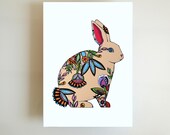 Floral Rabbit fine art print- Easter, flower print, rabbit art print, nursery room, rabbit illustration A4 by Cristina Ripper