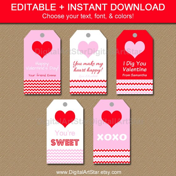 Valentines Day Hang Tags Printable Valentine by digitalartstar
