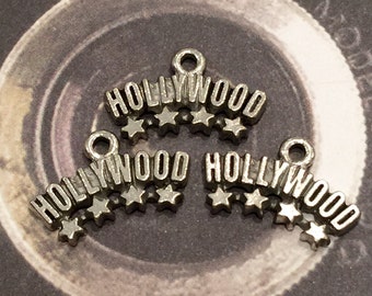 Hollywood Sign Charm - 4 pieces-(Antique Pewter Silver Finish)--style 605--