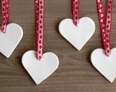 Christmas Ceramic White Hearts Ornaments Minimalist Love Home Decoration Valentine Gift Set of 4