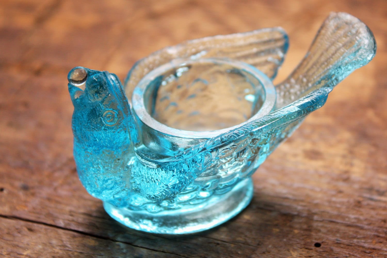 On Sale Vintage Glass Blue Bird Candle Holder