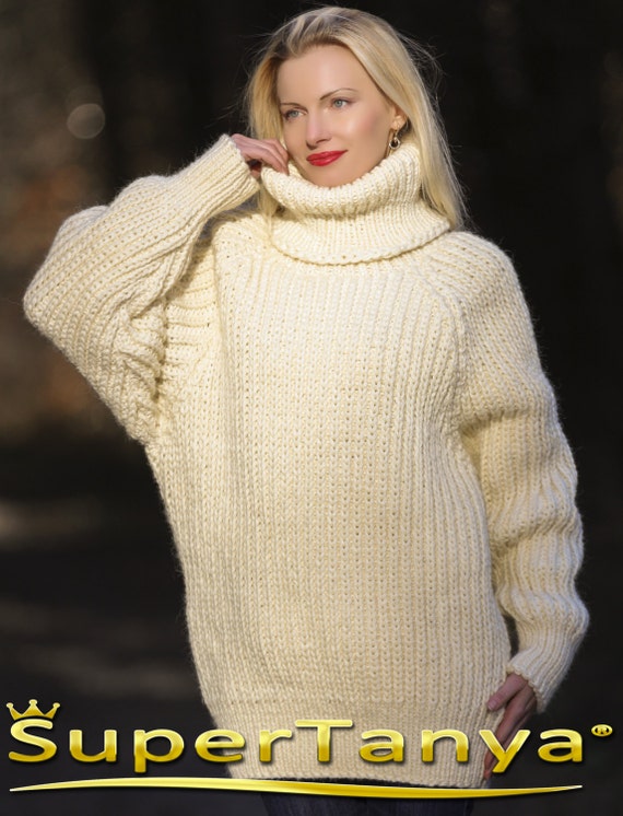 Made to order hand knitted alpaca sweater in cream ivory