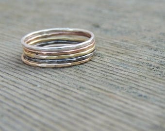 Five Stacking Ring Set- Stacking Ring Set, Mixed Metal Ring Set, Colorful Stacking Rings, Midi Ring Set, Knuckle Ring Set, Pink Ring Set