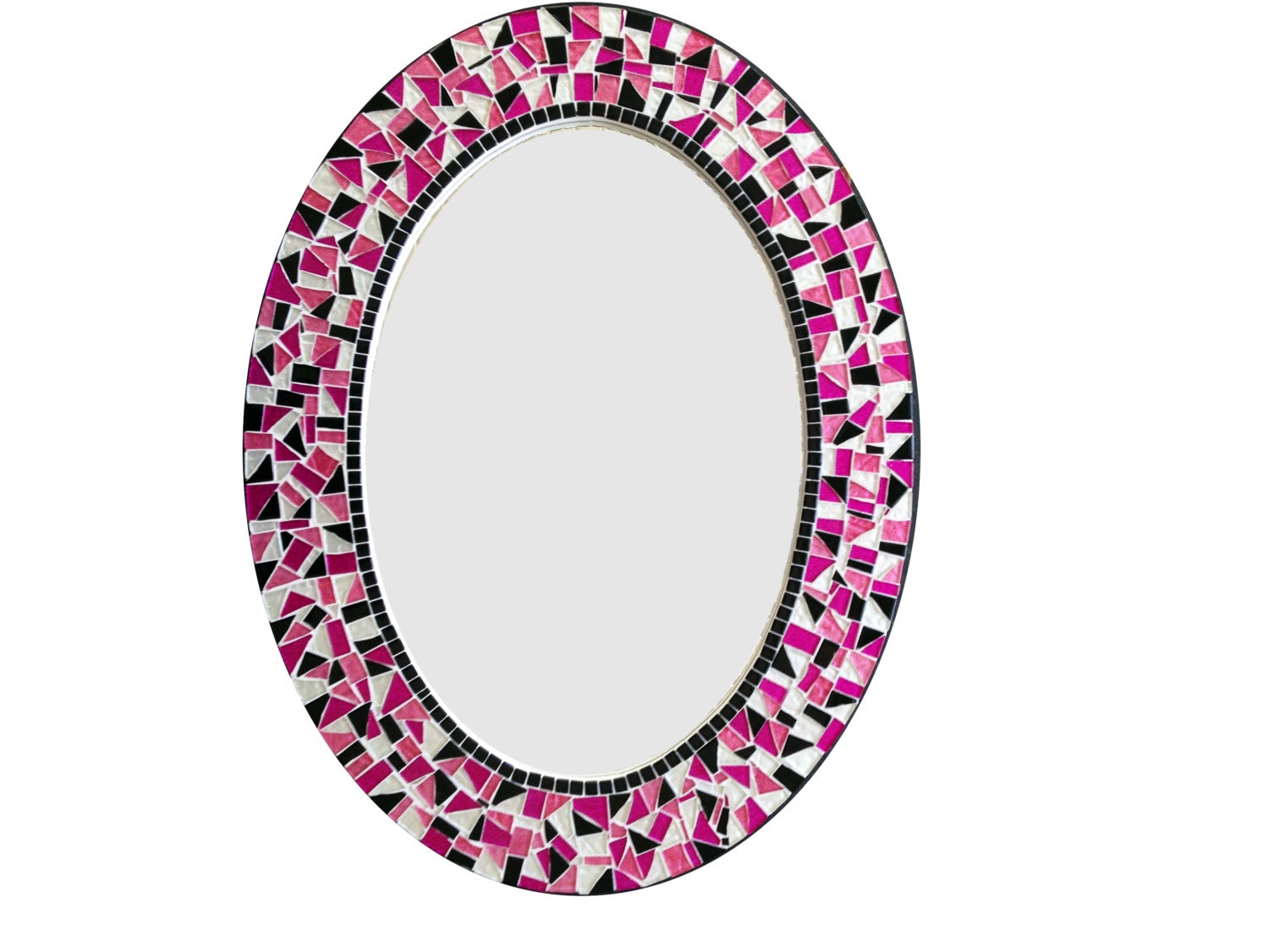 Mosaic Mirror / Oval Wall Mirror / Pink Black White / Teen