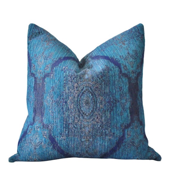 Bohemian Pillow Cover Dark Turquoise Pillow Blue Persian Medallion