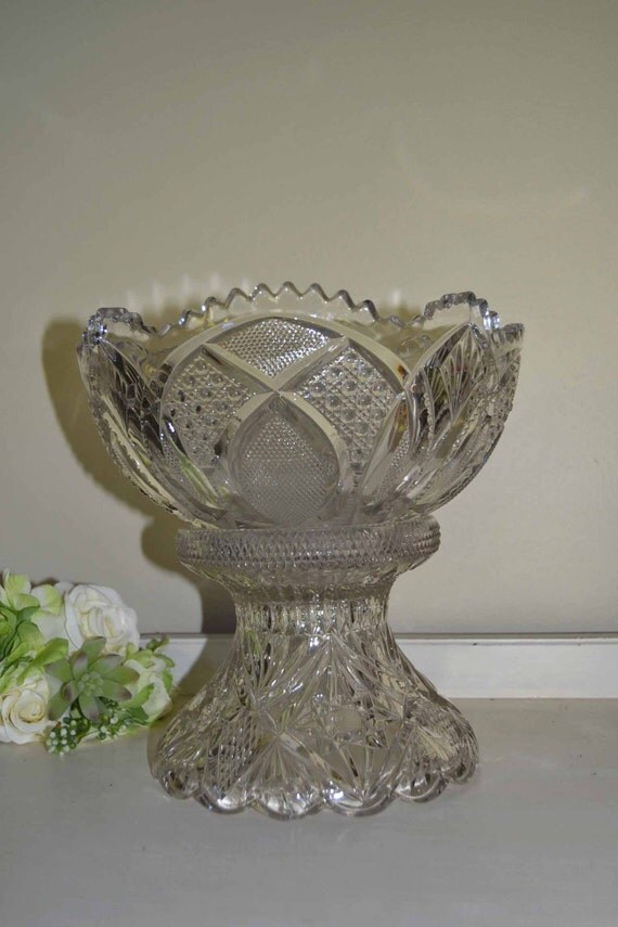 Vintage Glass Punch Bowl Stand Base And Bowl by VintageABCs