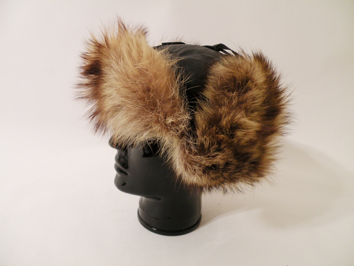 Vintage Brown Leather and Natural Fur Ear Flap Cap
