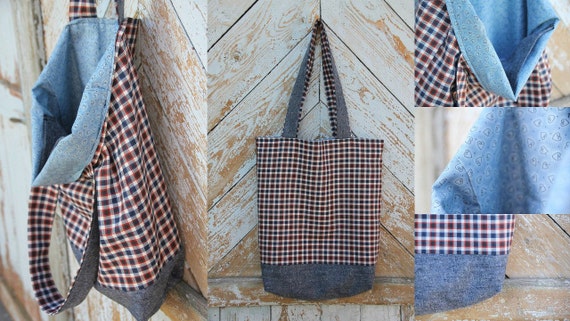 Items similar to Cotton bag. In the blue cell.Casual style.Style denim ...