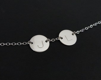 Sterling Silver Initial Necklace - Hand Stamped Personalized Jewelry - Celebrity Style Necklace - Two, three, four, five initials