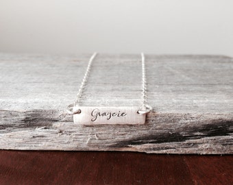 Personalized Bar Necklace Sterling Silver Bar Necklace Personalized Gift Hand Stamped Bar Necklace