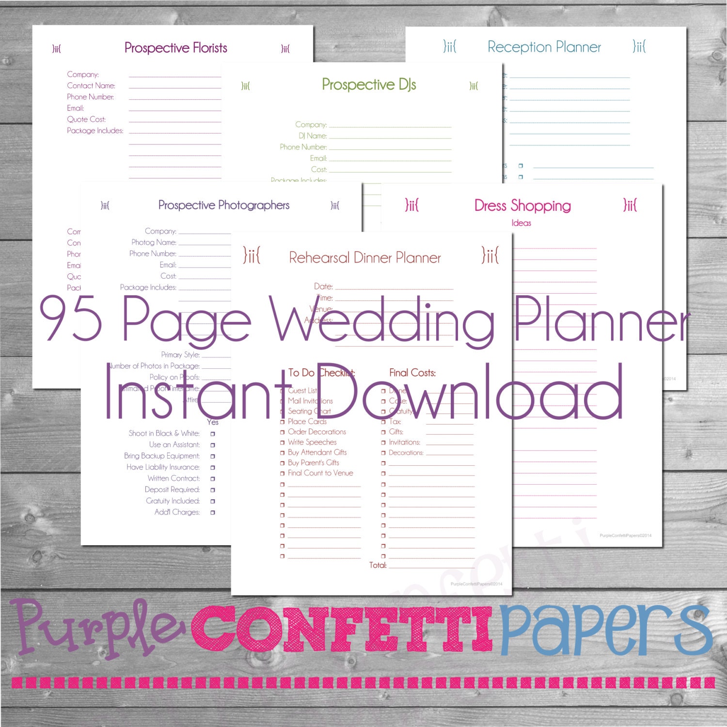 Printable Wedding Planner 95 pages Instant Download Kit