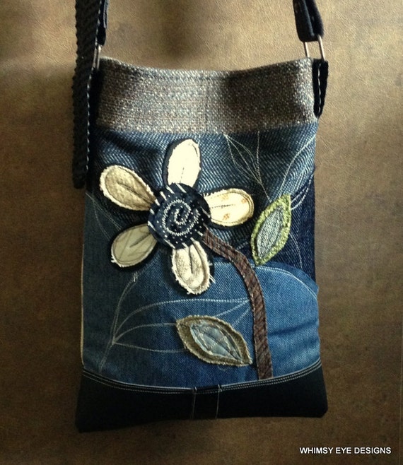 Crossbody Bag Upcycled Purse Recycled Fabric iPhone pocket