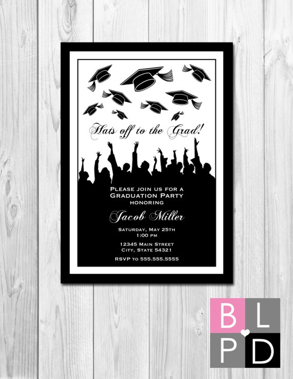 Graduation Party Invitation - Grad Hats - Black and White - DIY - Printable Il_570xn