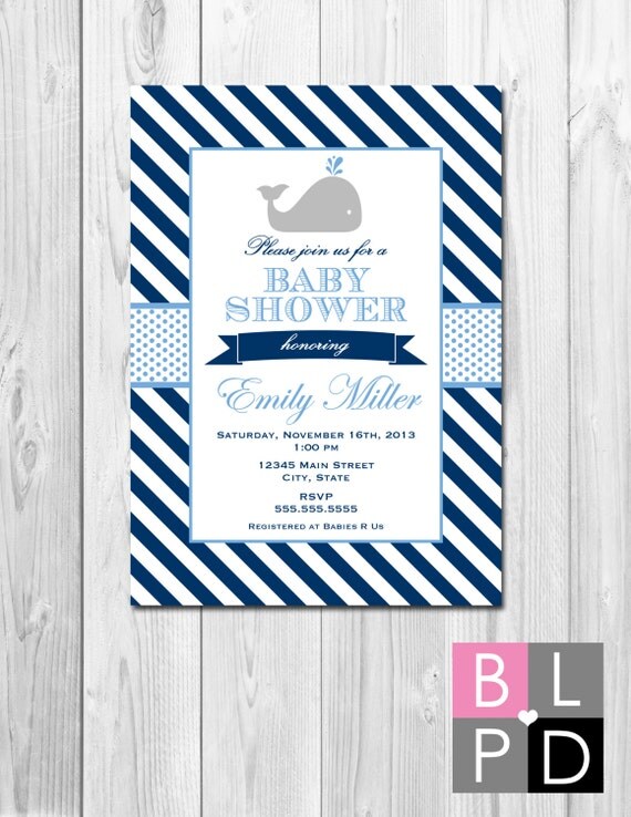Little Whale Baby Shower Invitation - Blue Stripes - DIY - Printable Il_570xn