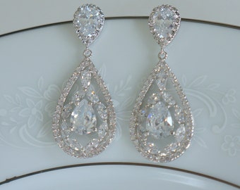 ON SALE Crystal Wedding Earrings Bridal Jewelry Large Teardrop Earrings Wedding Chandielier Earrings