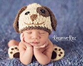 Baby Boy Hat PUPPY LUV Newborn Baby Boy Crochet Doggy Hat and Paws Booties Dog Hat Slippers