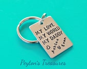 Daddy Keychain- Daddy Christmas Gift- Personalized Hand Stamped Keychain My Love My World My Daddy- Dad Key Chain- Gift for Dad- Father- Dad