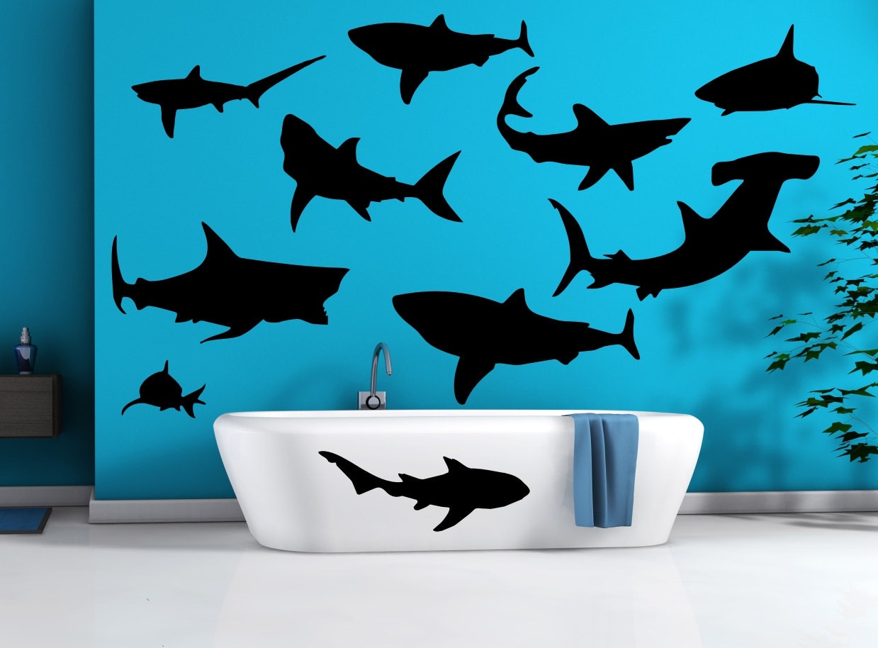Vinyl wall decal 10 Sharks D96 by vinylmagic on Etsy